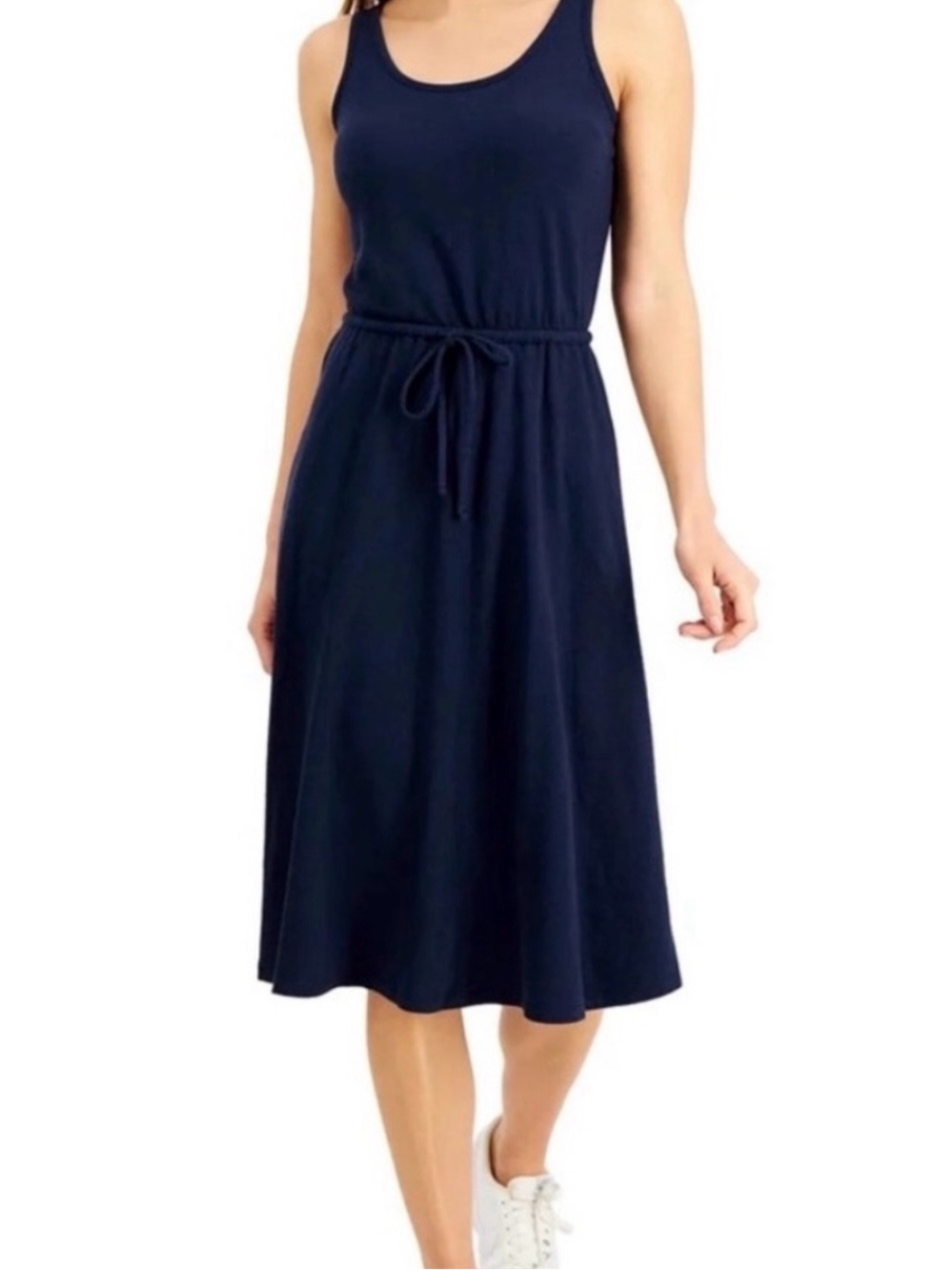 Style & Co Tank Dress Industrial Blue Scoop Neck Drawstring Elastic Waist M